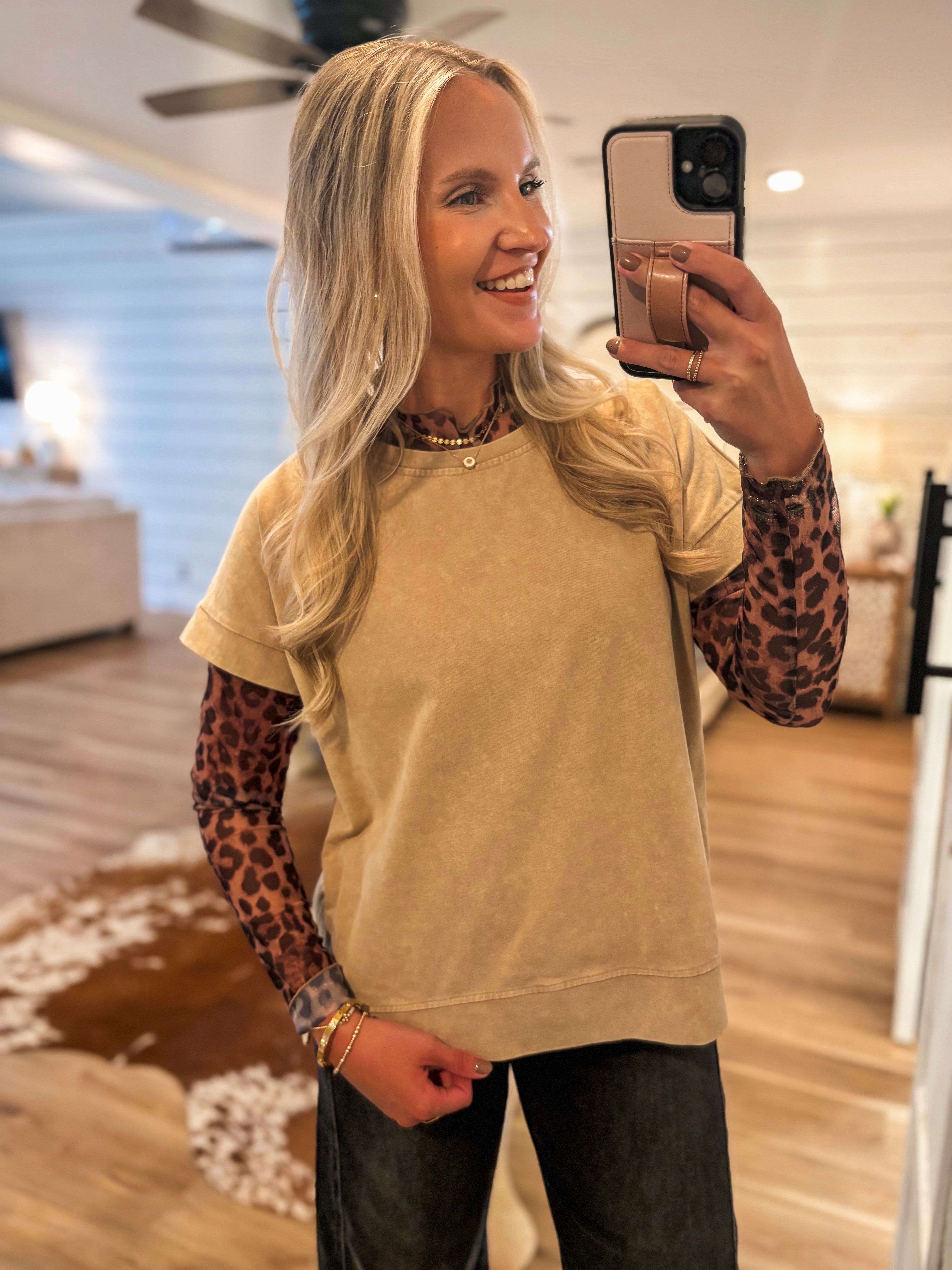 Hanging In There Taupe Mineral Washed Tee