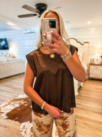 Load image into Gallery viewer, Simple Touches Brown Satin Blouse
