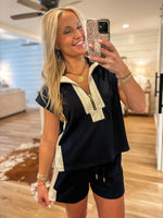 Load image into Gallery viewer, Usual Route Navy Luxe Knit S/S Pullover &amp; Shorts Set
