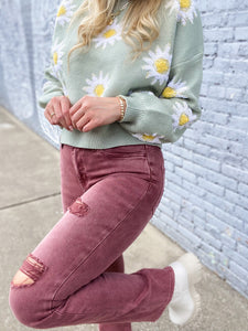 Daisy Simply Southern Cropped Green Sweater