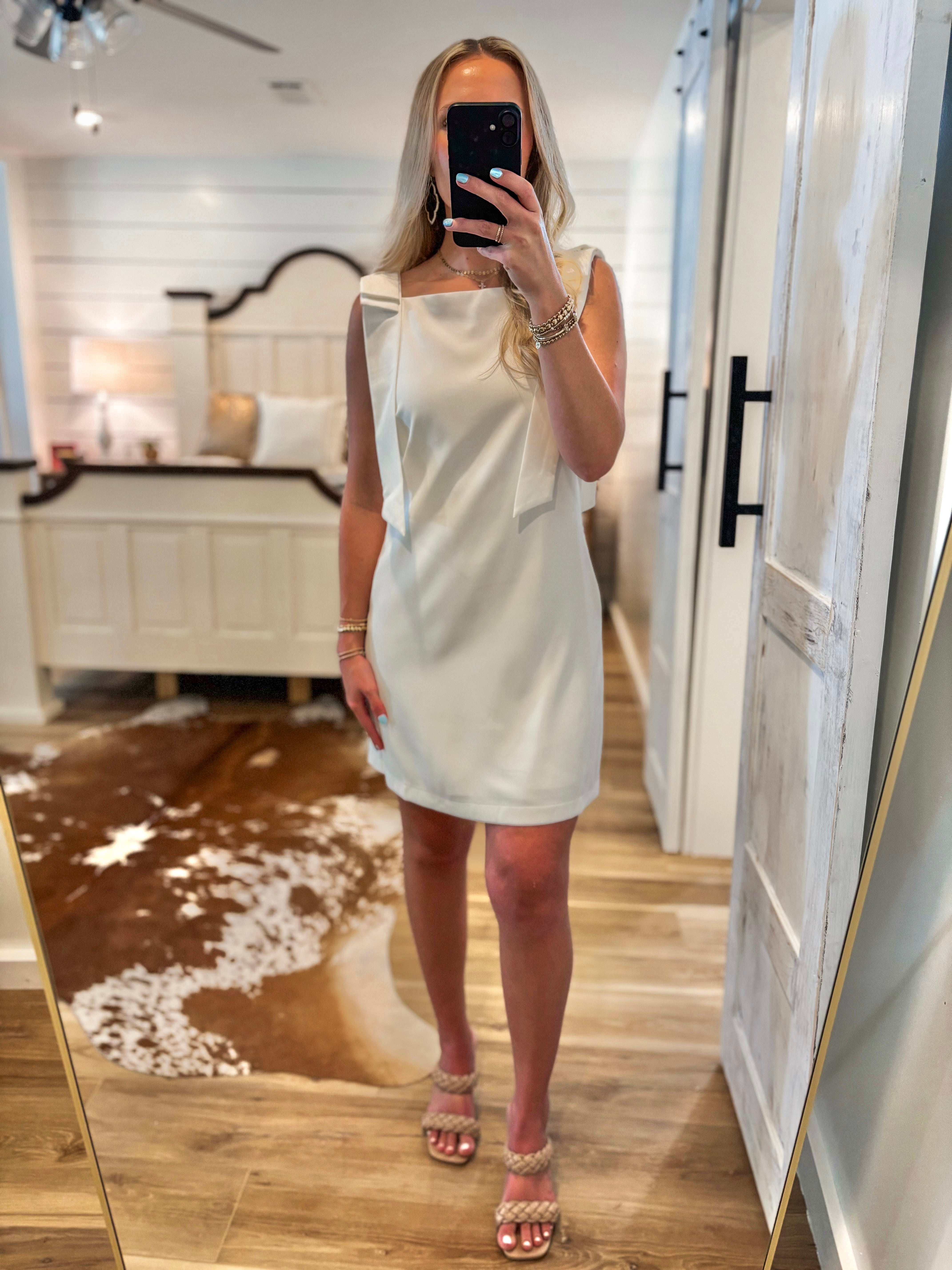 Welcome Here White Bow Mini Dress