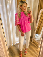 Load image into Gallery viewer, Pure Bliss Pink Embroidered THML Blouse
