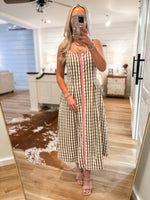 Load image into Gallery viewer, Best Of You Brown Gingham Contrast THML Midi Dress

