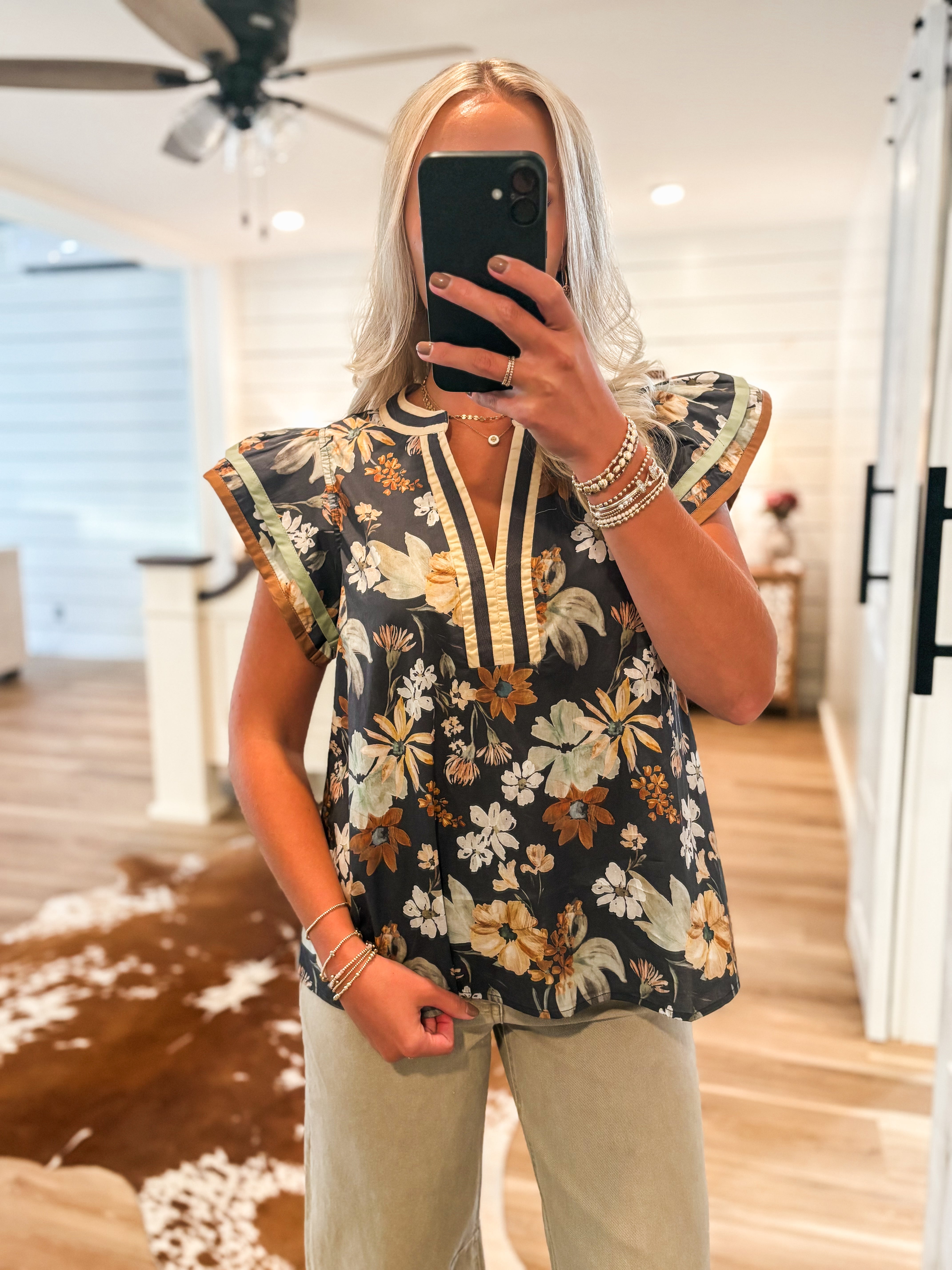 Noticed You Charcoal Multi Floral Blouse