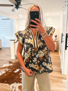 Noticed You Charcoal Multi Floral Blouse