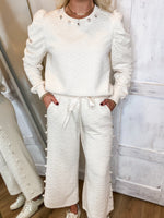 Load image into Gallery viewer, Shining Bright Pearl/Jewel Embellished Ivory Lounge Pants
