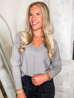 Load image into Gallery viewer, Back To Us Gray Knit L/S blouse
