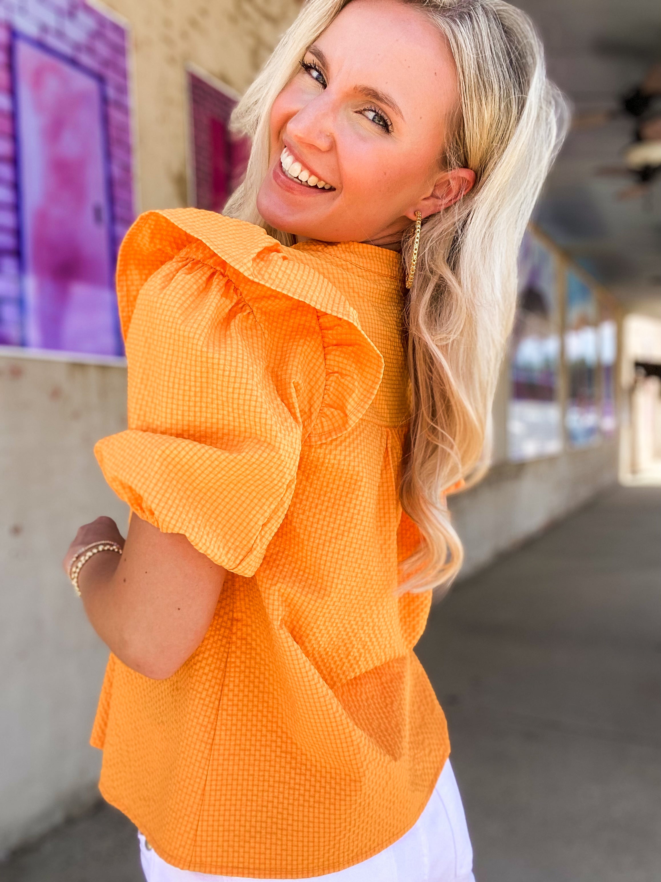 My Scene Neon Orange Textured THML Blouse