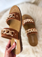 Load image into Gallery viewer, Seeing Double Cognac Corkys Sandal
