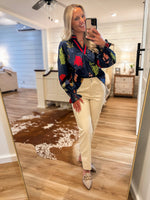 Load image into Gallery viewer, Fine Here Royal Blue Floral L/S Blouse
