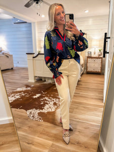Fine Here Royal Blue Floral L/S Blouse