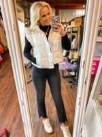 Load image into Gallery viewer, Haven&#39;t You Heard White Ruffle Shoulder Puffer Vest
