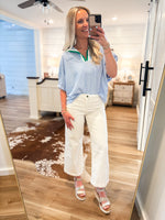 Load image into Gallery viewer, Loving Me Blue Stripe Contrast Blouse
