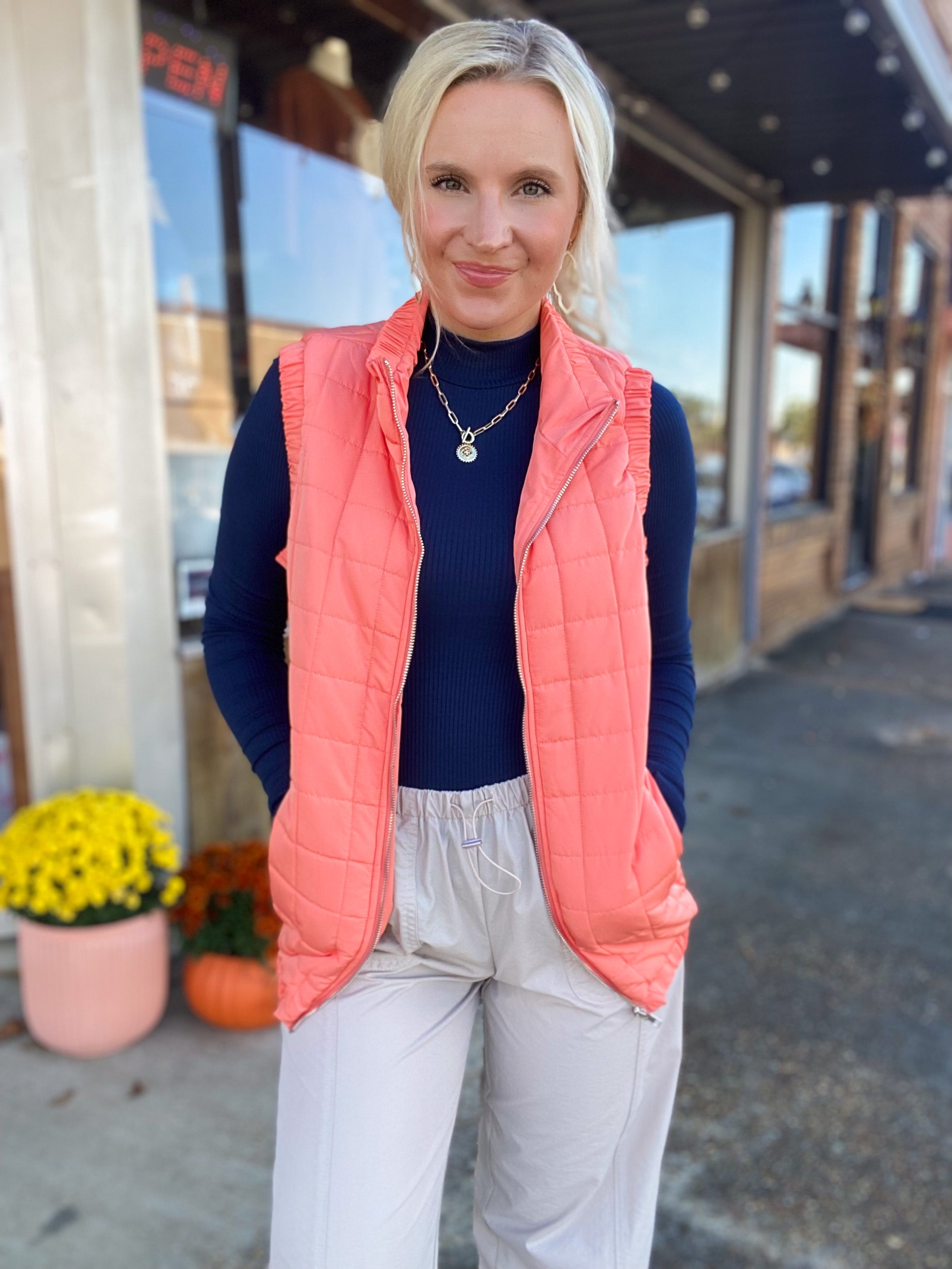 Giving My Best Quilted Neon Orange Vest