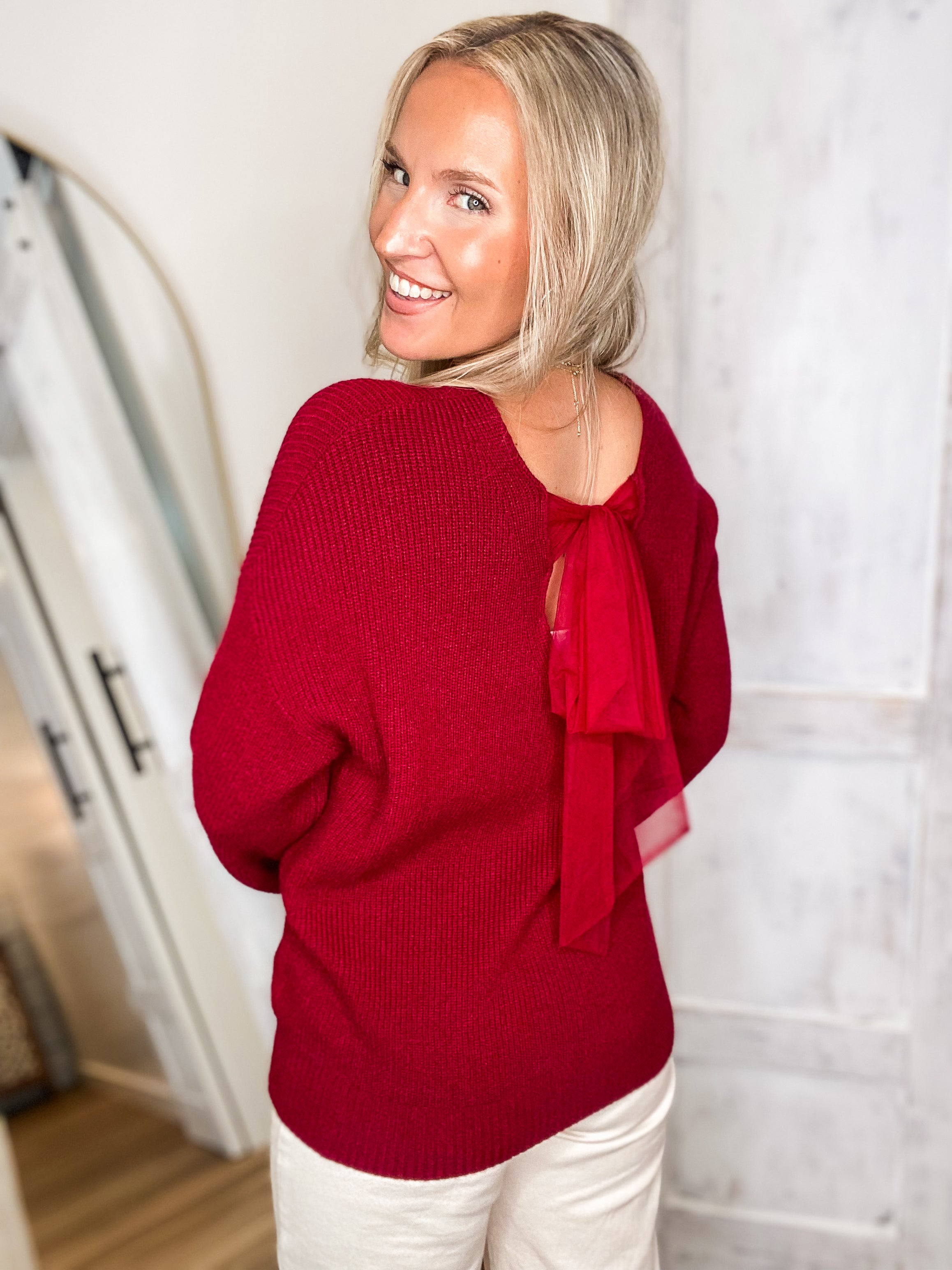 Joyful Thought Burgandy Bow Sweater