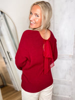 Load image into Gallery viewer, Joyful Thought Burgandy Bow Sweater
