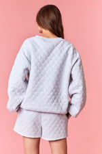 Load image into Gallery viewer, Bow Embroidered Gray Quilted Sweatshirt &amp; Shorts Set
