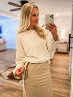 Load image into Gallery viewer, Taking Calls Double Tie Ivory L/S Lounge Blouse
