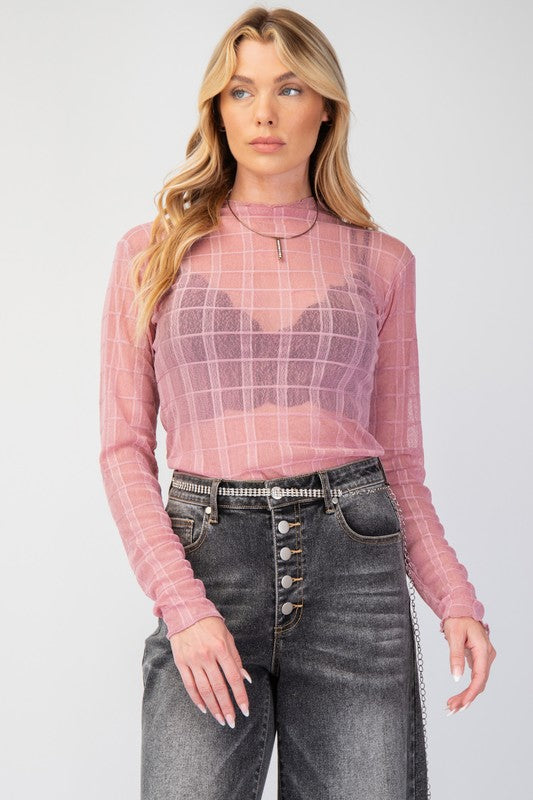 Meet You There Mauve Mesh L/S Top