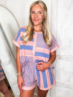 Load image into Gallery viewer, Sweet Treat Pink &amp; Blue Stripe UMGEE Tee &amp; Shorts Set
