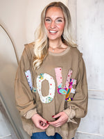 Load image into Gallery viewer, Love Patch Mocha Terry Knit Pullover
