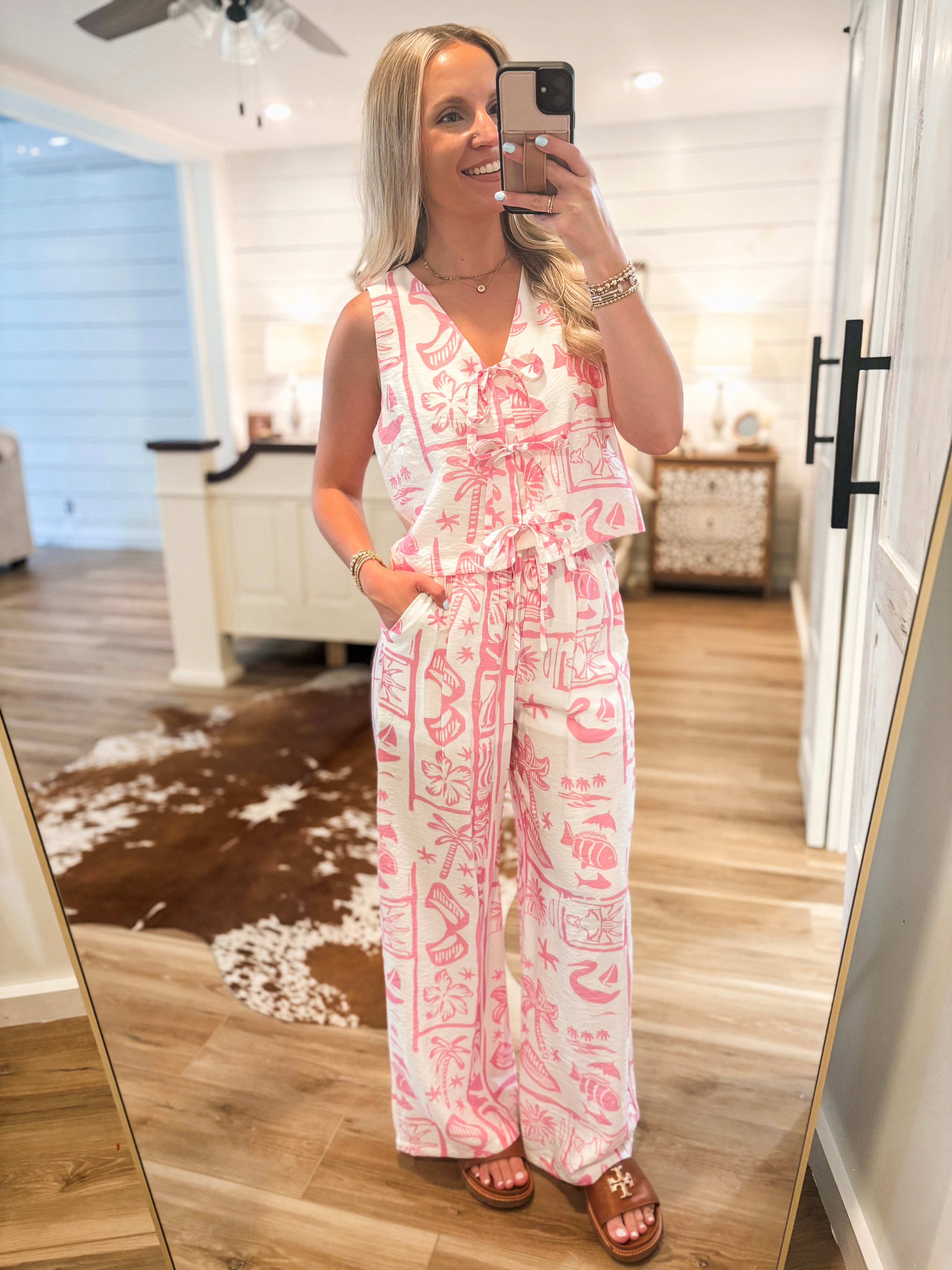 Resort Bound Pink Tropical Vest Tank & Pant Set