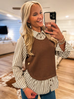 Load image into Gallery viewer, My Way Out Brown FATE Vest Polo Blouse

