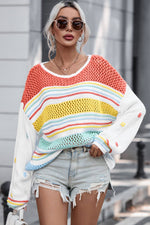 Load image into Gallery viewer, Hey There Multicolor Hollow Striped Knit Sweater
