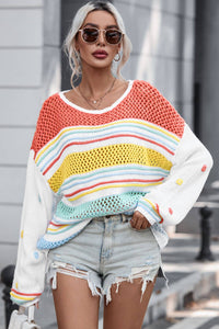 Hey There Multicolor Hollow Striped Knit Sweater