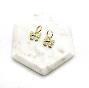Gold Quilted Bow Coquette Huggie Hoops Holiday Earrings