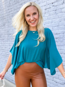 Do Your Best Teal Cape Sleeve Blouse