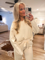 Load image into Gallery viewer, Coming Back Vanilla Satin Trim Sweatshirt &amp; Lounge Pant Set
