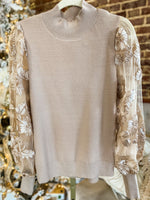 Load image into Gallery viewer, Never Too Soon Floral Sleeve Taupe Sweater
