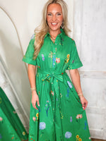 Load image into Gallery viewer, Relate To Me Kelly Green Floral Midi Dress
