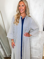 Load image into Gallery viewer, Long Distance Indigo Stripe Maxi Dress
