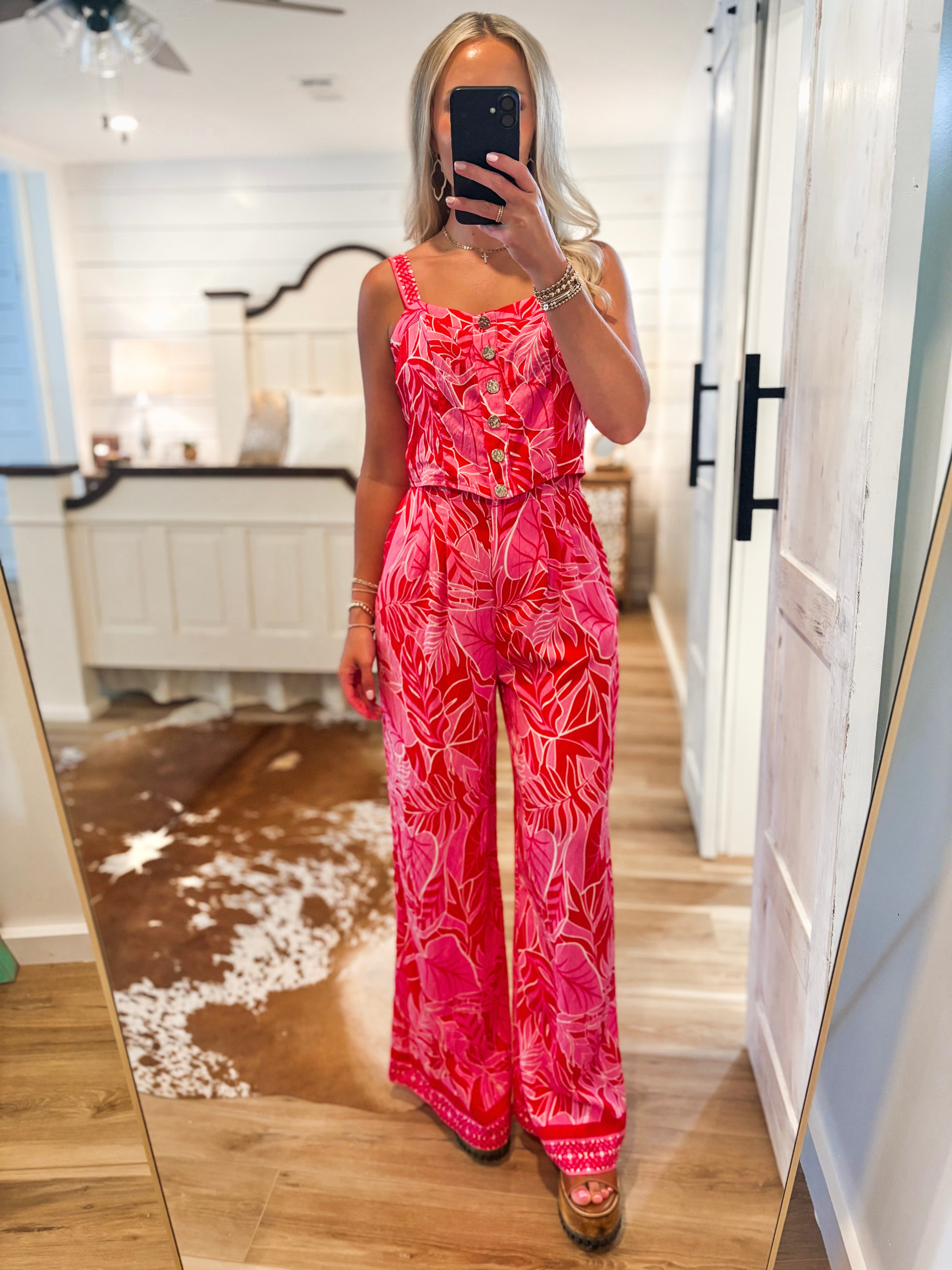 Island Bound Pink Tropical Print Tank & Lounge Pant Set