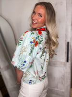 Load image into Gallery viewer, Letting Go Light Blue Floral THML Blouse
