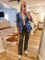 Load image into Gallery viewer, Here Now Deep Blue Faux Leather Blazer
