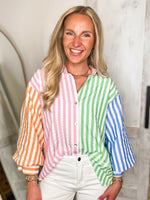Load image into Gallery viewer, Want You To Know Stripe Color Block Button Down Blouse

