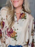 Load image into Gallery viewer, Here Now Ecru Floral Button Up Blouse
