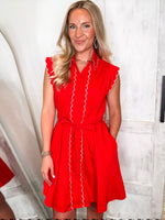 Load image into Gallery viewer, True To You Red Scalloped Mini Dress
