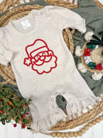 Load image into Gallery viewer, Christmas baby girl ruffle romper, puff embroidery Santa
