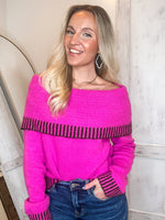 Load image into Gallery viewer, Faith In You Magenta Contrast Cold Shoulder Sweater
