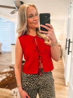 Load image into Gallery viewer, Bless Me Red Bow Tie Vest
