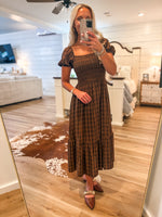 Load image into Gallery viewer, Saving Time Brown Plaid Midi Dress
