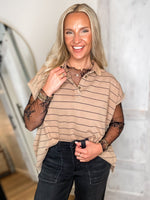 Load image into Gallery viewer, Keep Going Taupe Stripe Polo Top
