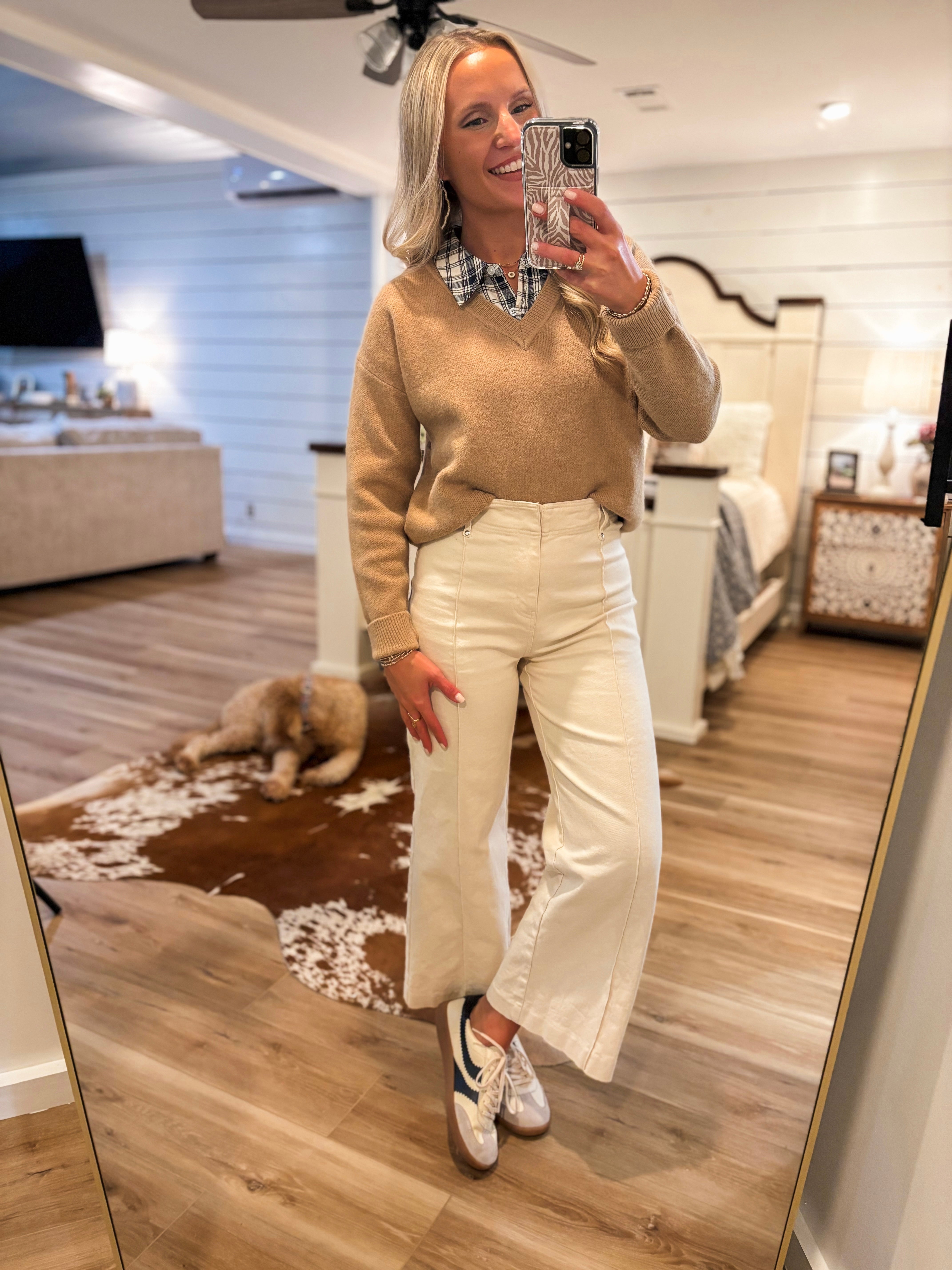 Not Once Taupe Plaid Mixed Flannel Sweater