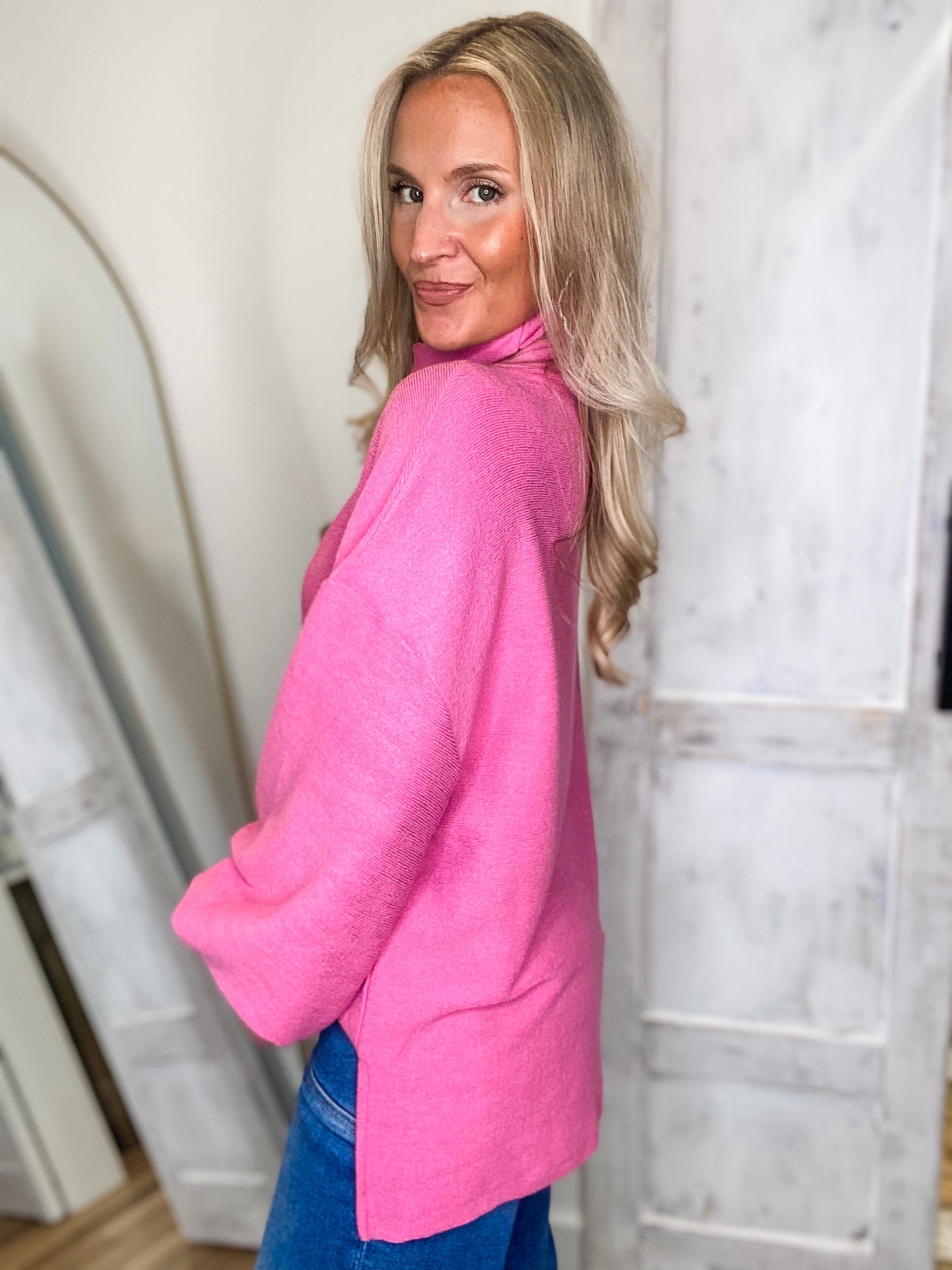 Going Again Pink Mock Neck Sweater