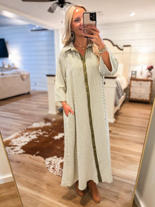 Long Distance Olive Stripe Maxi Dress