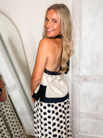Load image into Gallery viewer, Night Out Black &amp; Taupe Linen Halter Blouse
